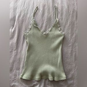 lace trim light green tank top